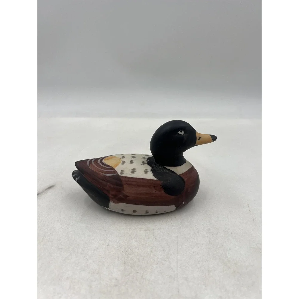 Hand Painted Ceramic Duck Figurine Mallard Decoy Style Small Home Decor Mini